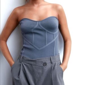 NWT Zara Large Blue Knit Strapless Bustier